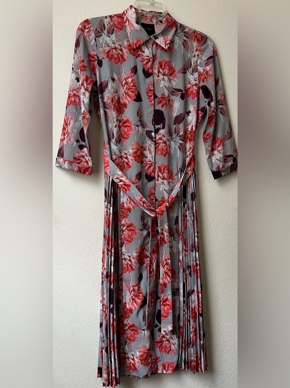 Alex Marie Gray Midi Dress with Coral Floral Print